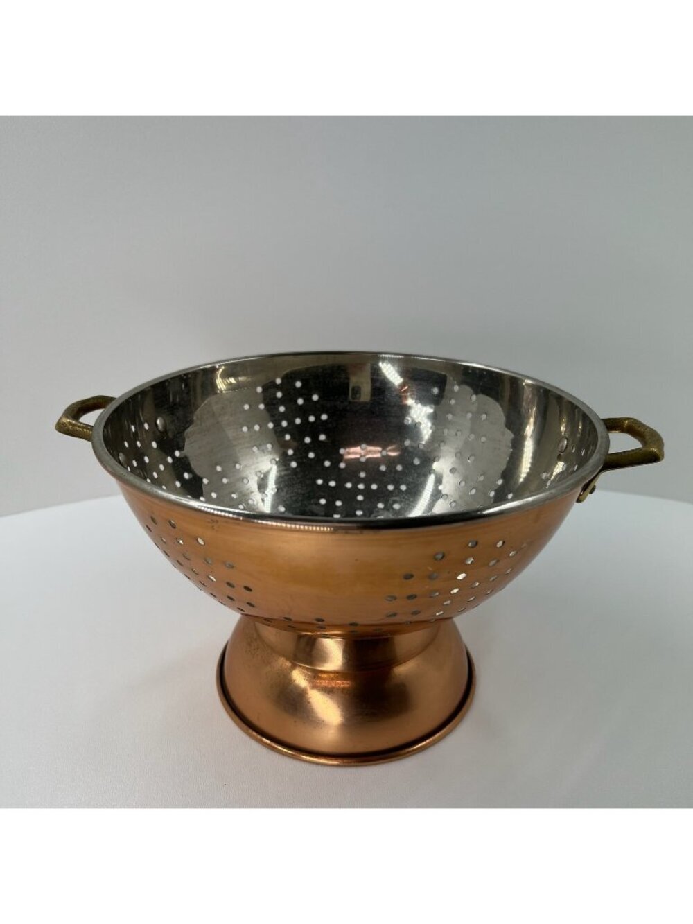 Vintage Copper Colander Pedestal Strainer Made in Korea 9" Farmhouse Decor